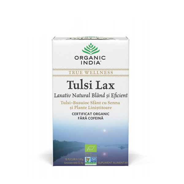 Ceai Tulsi Lax (busuioc sfant) (plicuri) (fara gluten) Organic India BIO - 32.4 g imagine produs 2021 Organic India